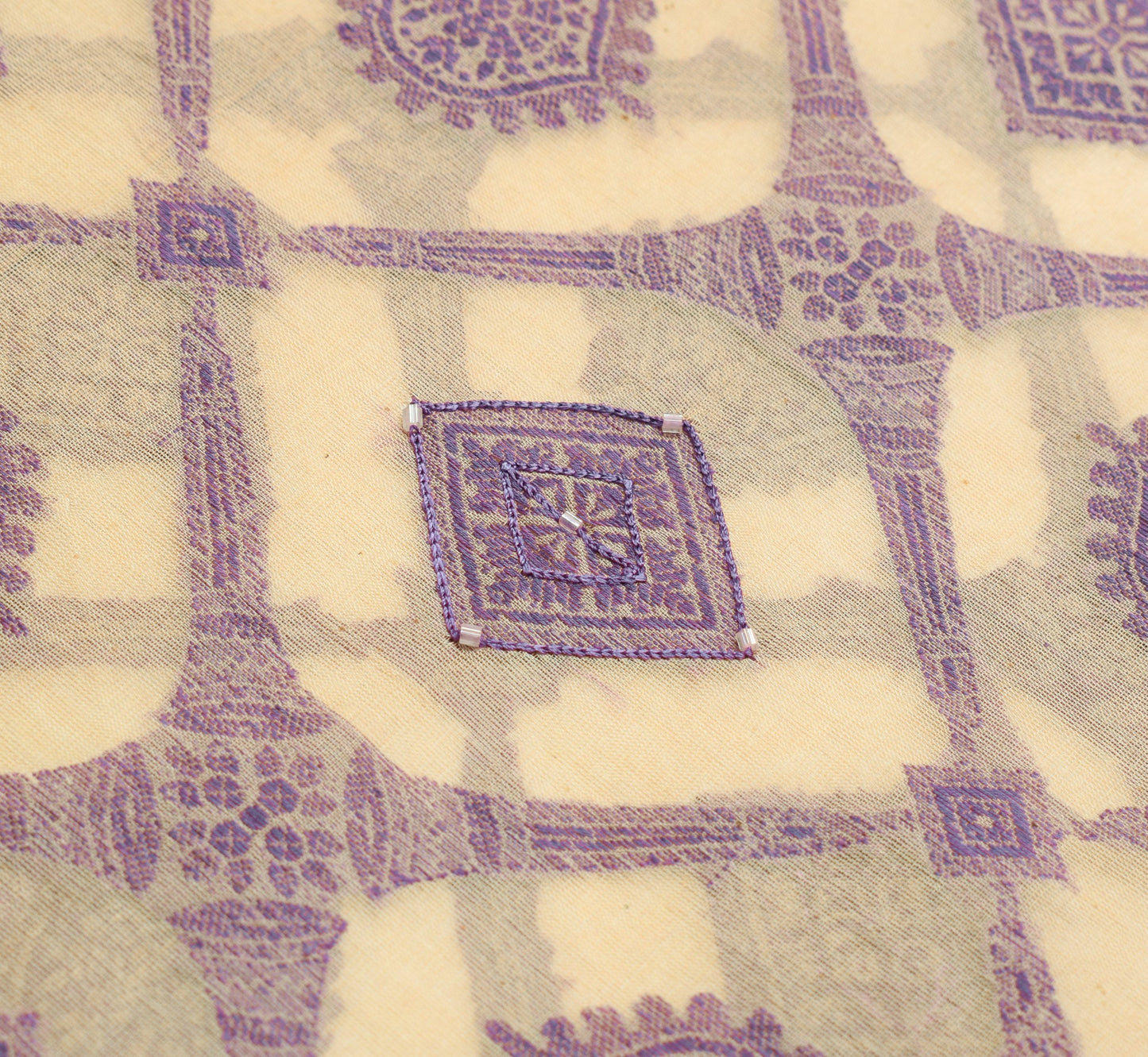 Sushila Vintage Cream Saree All Over Woven Pure Organza Silk Indian Sari Fabric