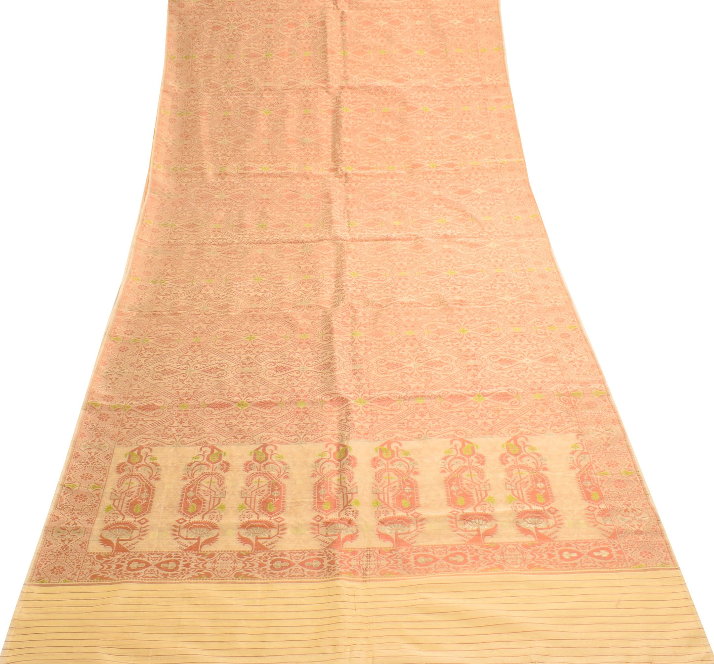 Sushila Vintage Beige Classy Saree 100% Pure Silk All Over Woven 5YD Sari Fabric
