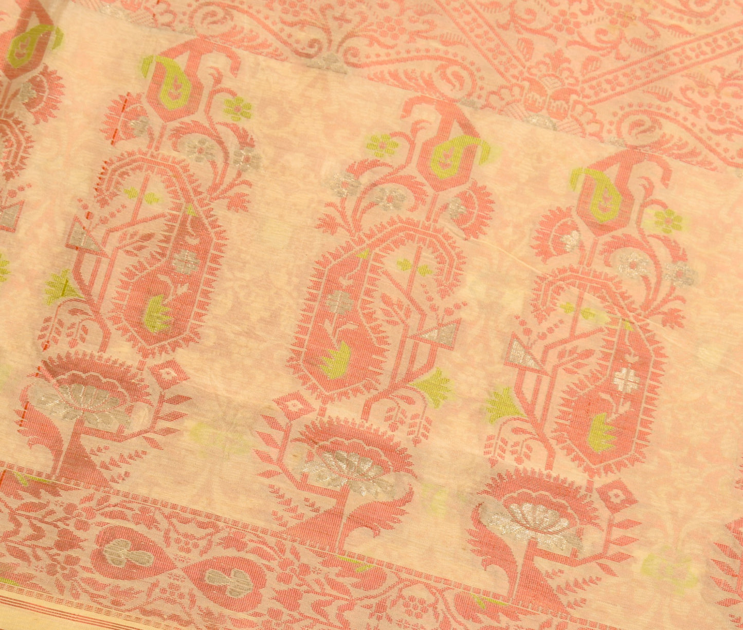 Sushila Vintage Beige Classy Saree 100% Pure Silk All Over Woven 5YD Sari Fabric