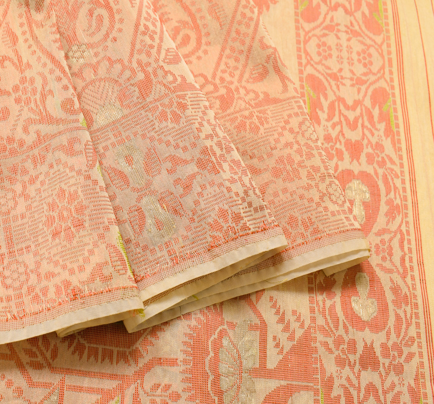 Sushila Vintage Beige Classy Saree 100% Pure Silk All Over Woven 5YD Sari Fabric
