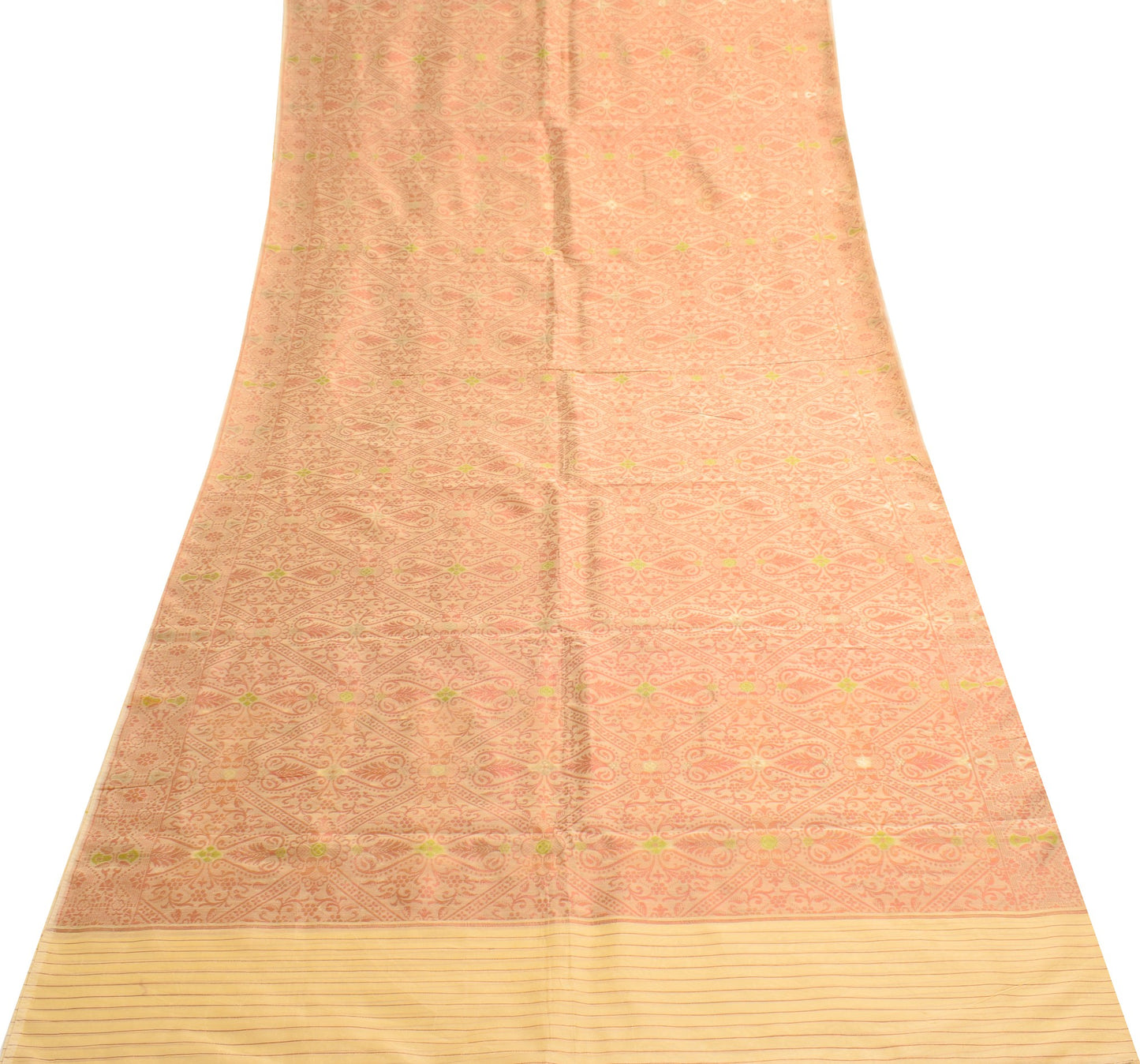 Sushila Vintage Beige Classy Saree 100% Pure Silk All Over Woven 5YD Sari Fabric