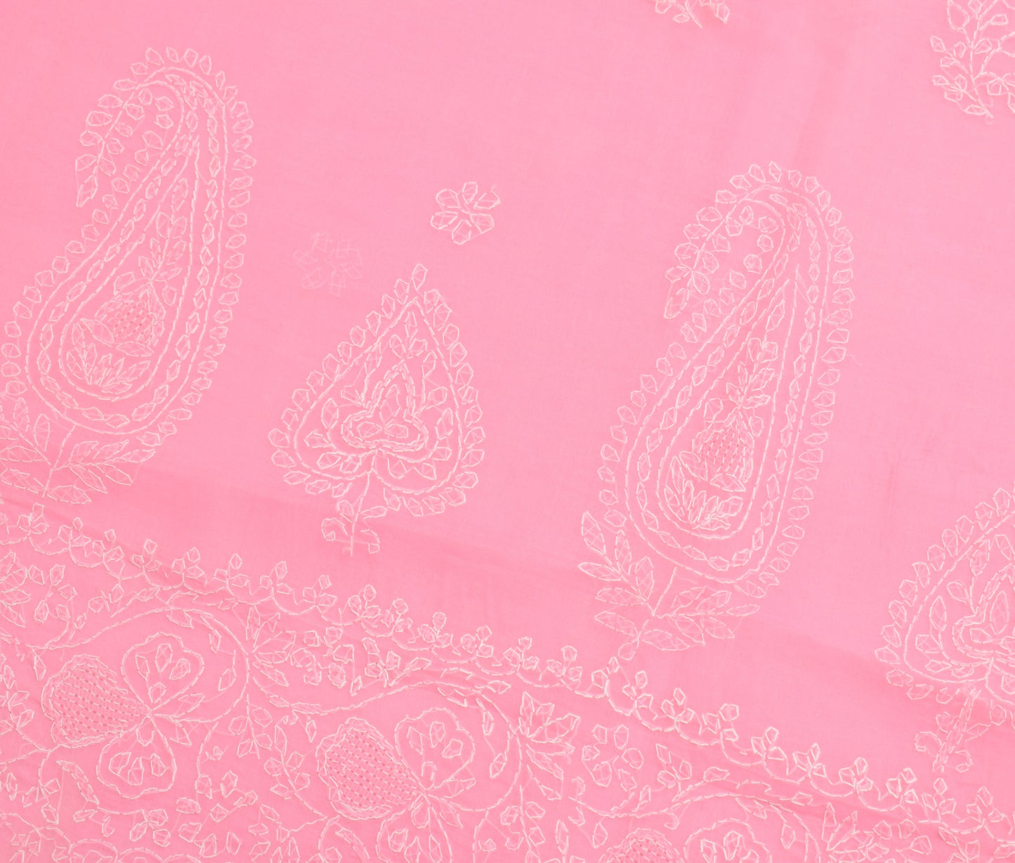 Sushila Vintage Pink Sari Art Cotton Lucknowi Chikankari Embroidery Saree Fabric