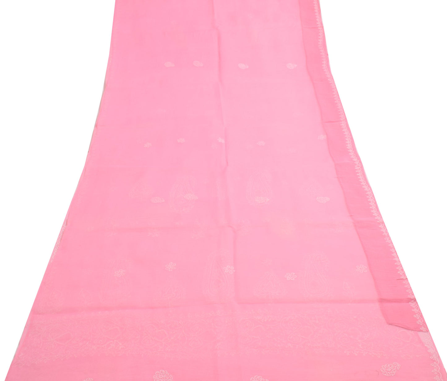 Sushila Vintage Pink Sari Art Cotton Lucknowi Chikankari Embroidery Saree Fabric