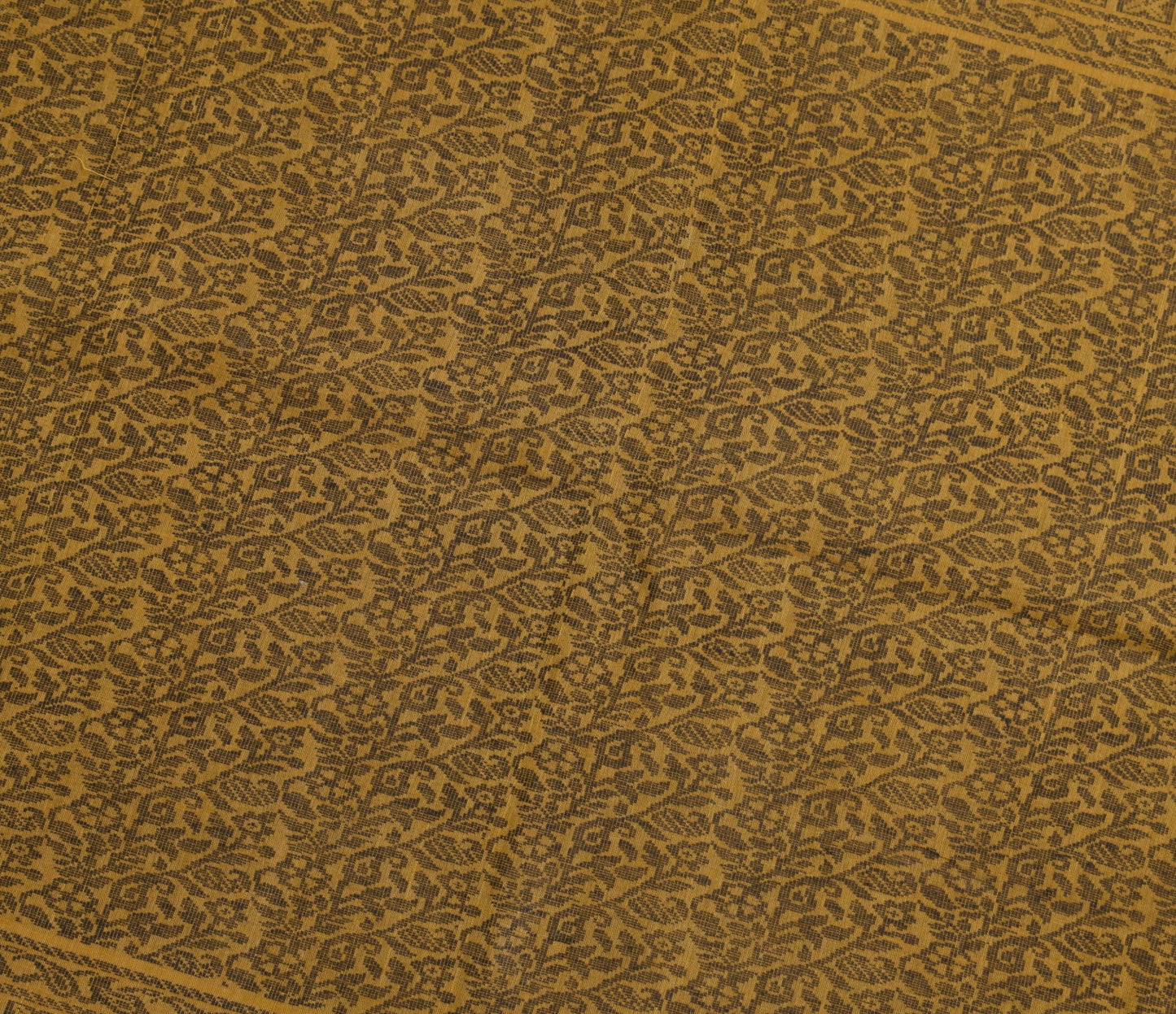 Sushila Vintage Mustard Saree 100% Pure Cotton Hand Woven Peacock Sari Fabric