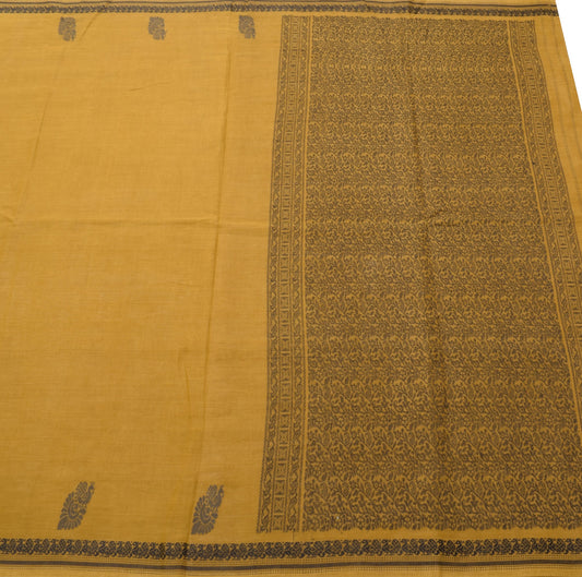 Sushila Vintage Mustard Saree 100% Pure Cotton Hand Woven Peacock Sari Fabric