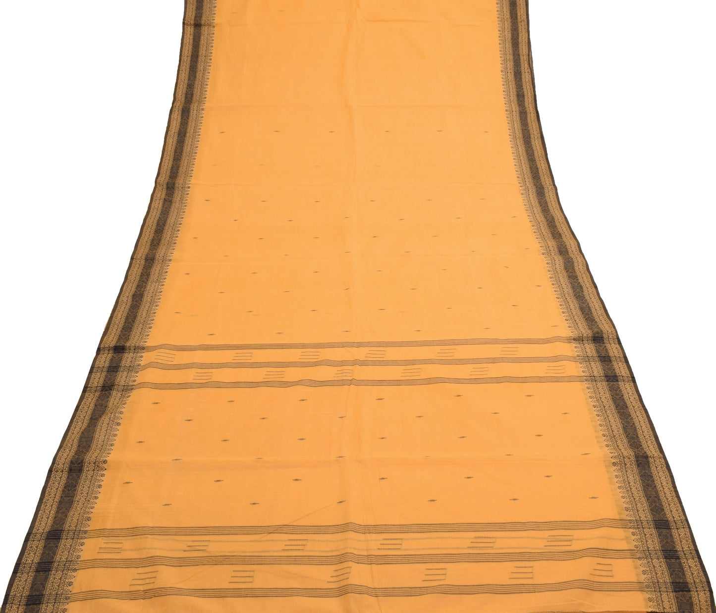 Sushila Vintage Pastel Orange Saree Tant Woven Pure Cotton Bengal Sari Fabric