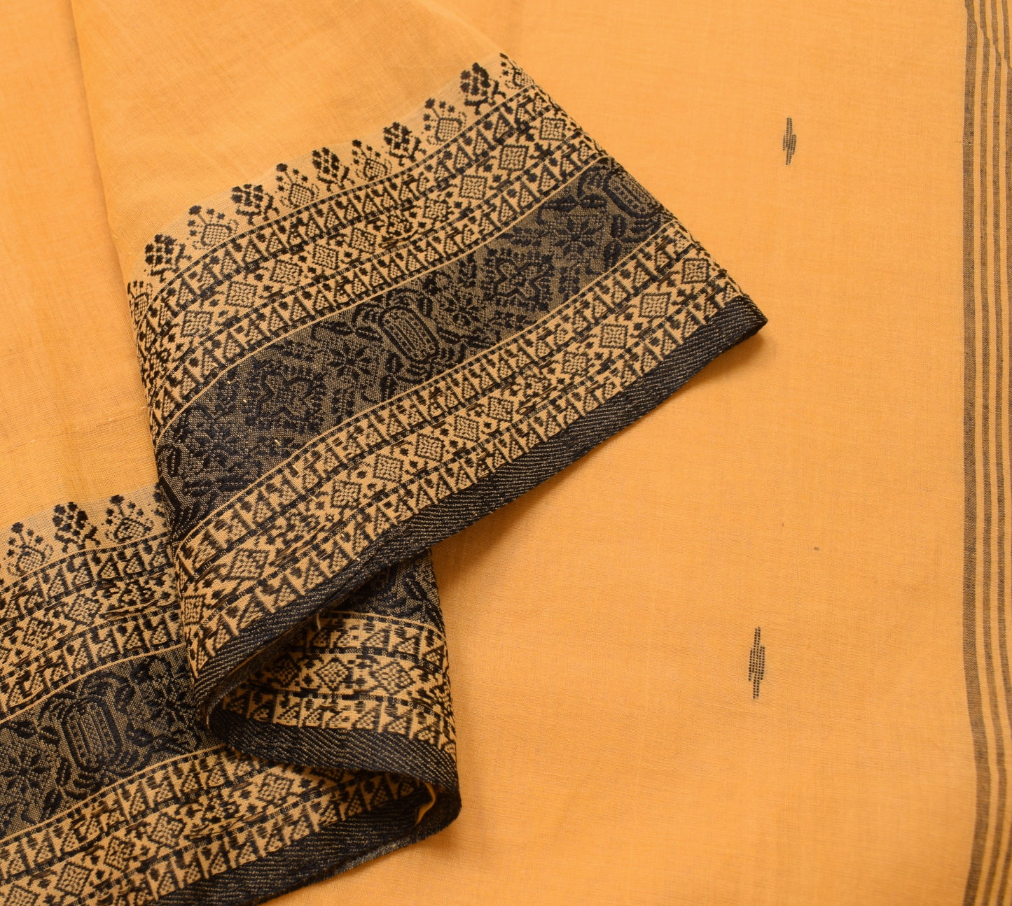 Sushila Vintage Pastel Orange Saree Tant Woven Pure Cotton Bengal Sari Fabric