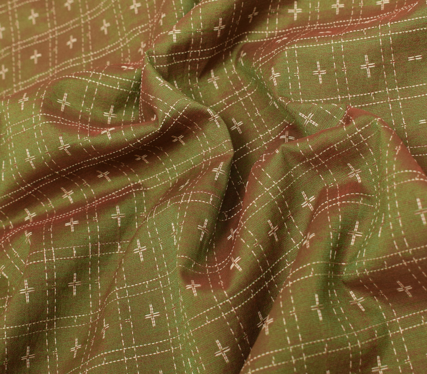 Sushila Vintage Green Dual Tone Saree Pure Cotton Silk Hand Woven Sari Fabric