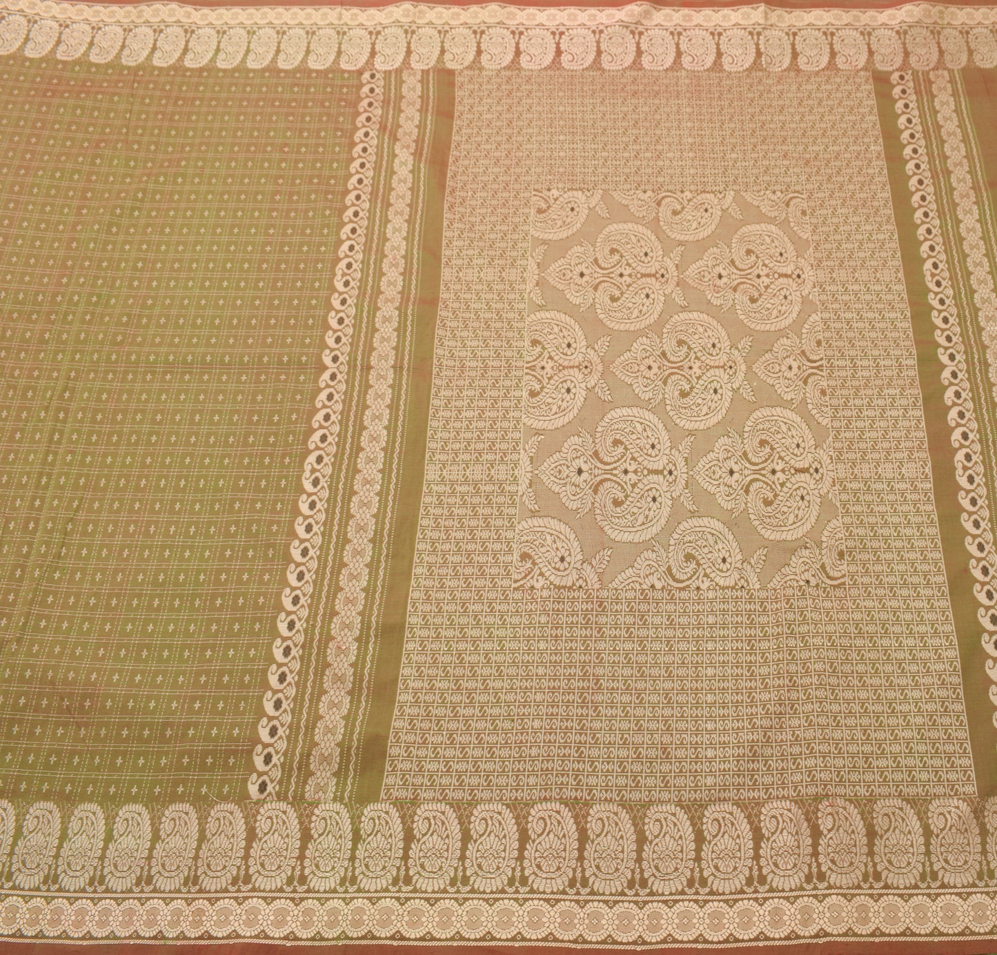 Sushila Vintage Green Dual Tone Saree Pure Cotton Silk Hand Woven Sari Fabric