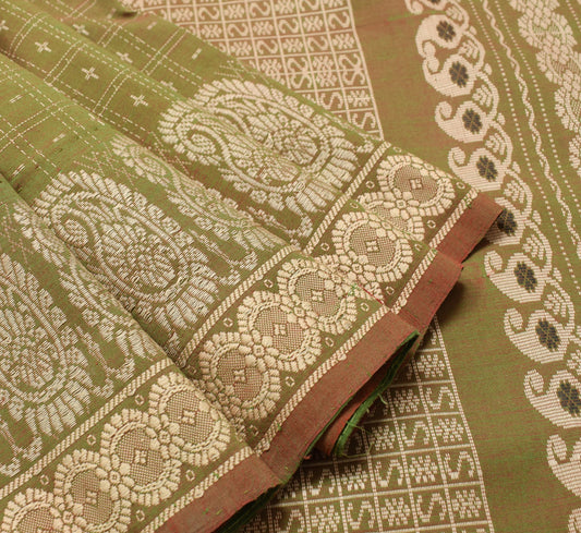 Sushila Vintage Green Dual Tone Saree Pure Cotton Silk Hand Woven Sari Fabric