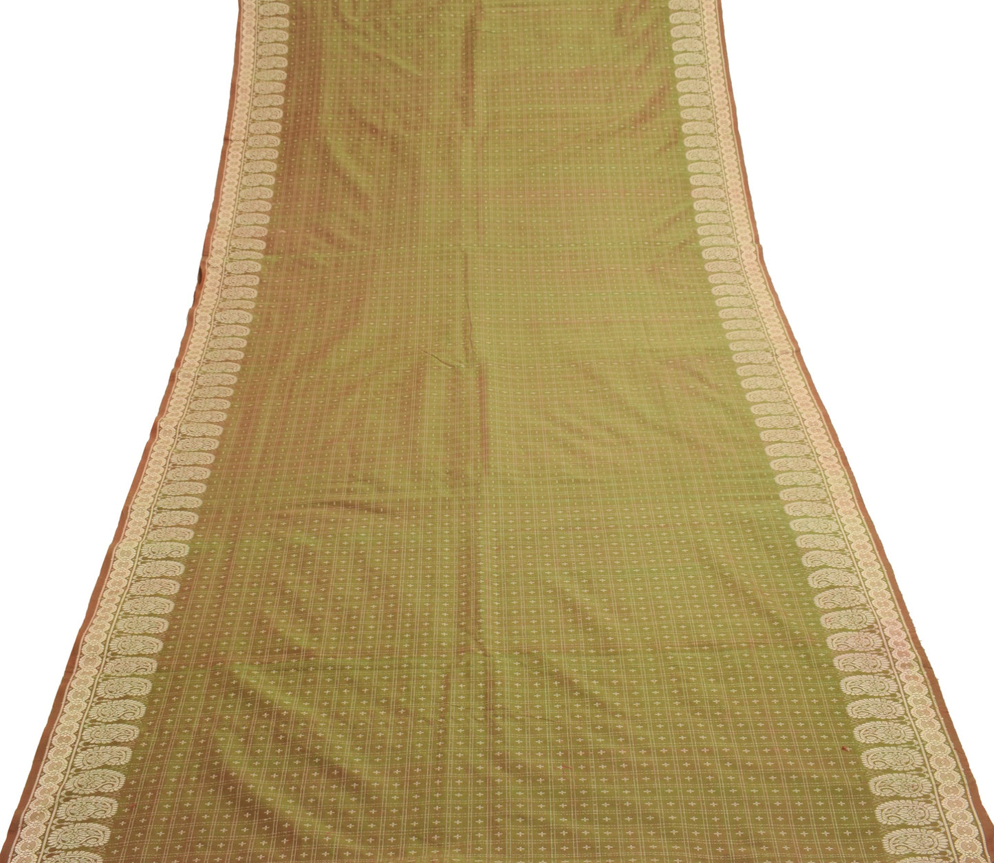 Sushila Vintage Green Dual Tone Saree Pure Cotton Silk Hand Woven Sari Fabric