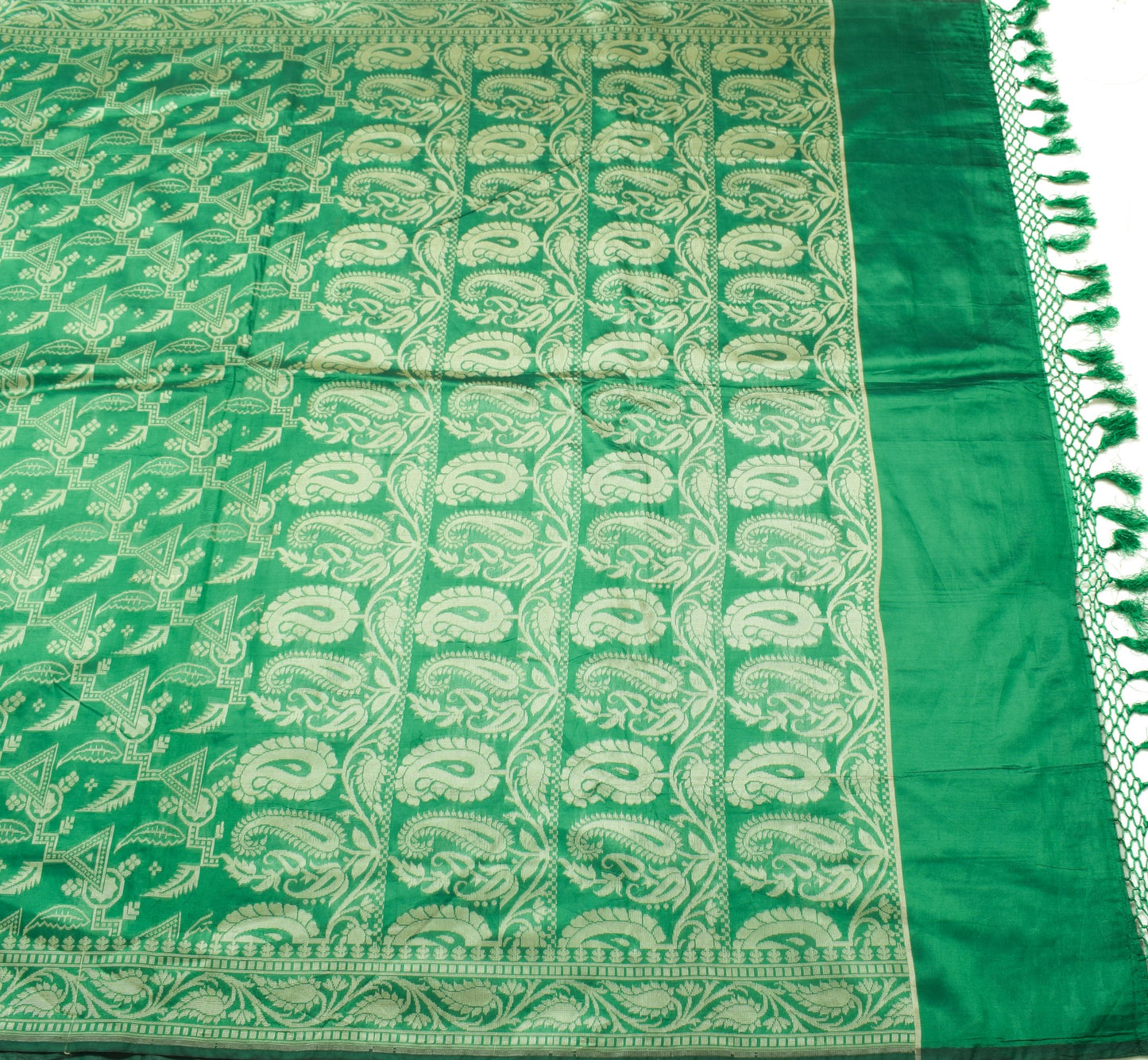 Sushila Vintage Green Saree Art Silk Woven Floral Indian Sari With Blouse Fabric