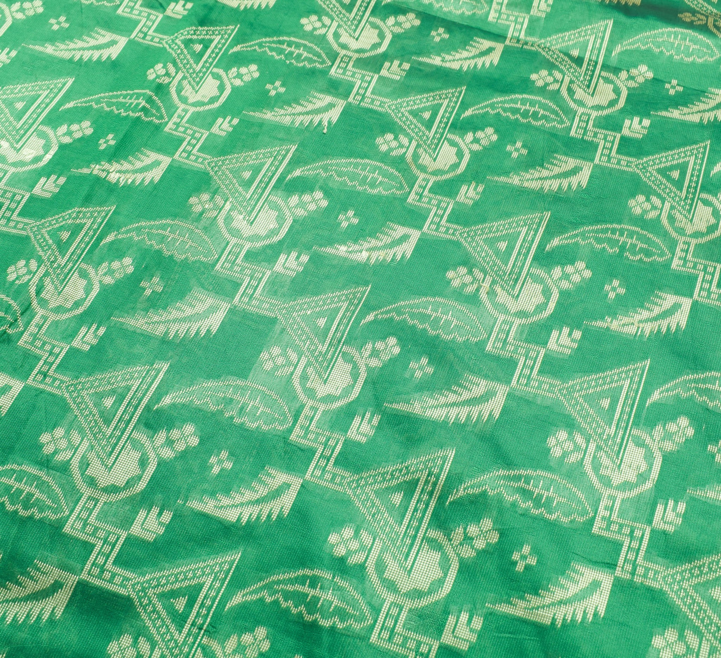 Sushila Vintage Green Saree Art Silk Woven Floral Indian Sari With Blouse Fabric