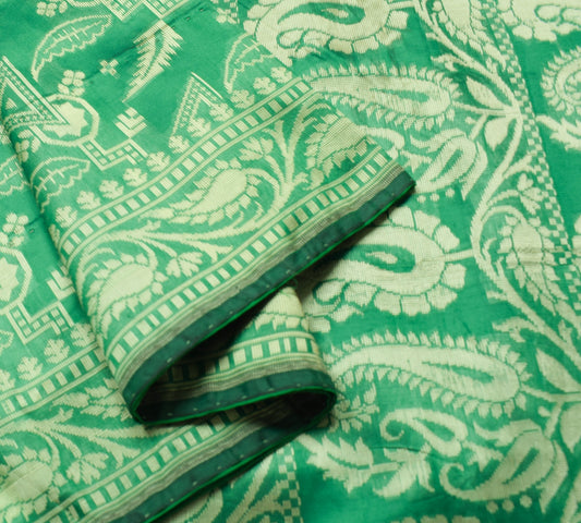 Sushila Vintage Green Saree Art Silk Woven Floral Indian Sari With Blouse Fabric