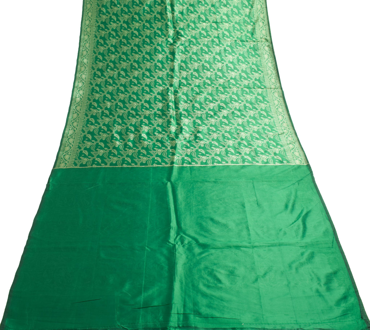 Sushila Vintage Green Saree Art Silk Woven Floral Indian Sari With Blouse Fabric
