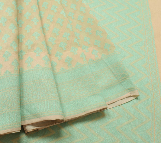 Sushila Vintage Cream Floral Saree Art Silk Floral Woven Traditional Sari Fabric