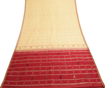 Sushila Vintage Cream Woven Saree 100% Pure Cotton Sari with Blouse Fabric