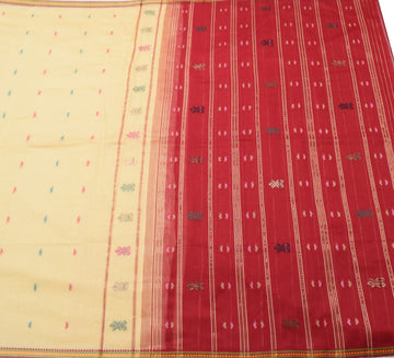 Sushila Vintage Cream Woven Saree 100% Pure Cotton Sari with Blouse Fabric