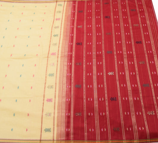 Sushila Vintage Cream Woven Saree 100% Pure Cotton Sari with Blouse Fabric