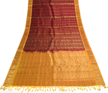 Sushila Vintage Maroon Kanjivaram Saree 100% Pure Silk Zari Brocade Sari Fabric