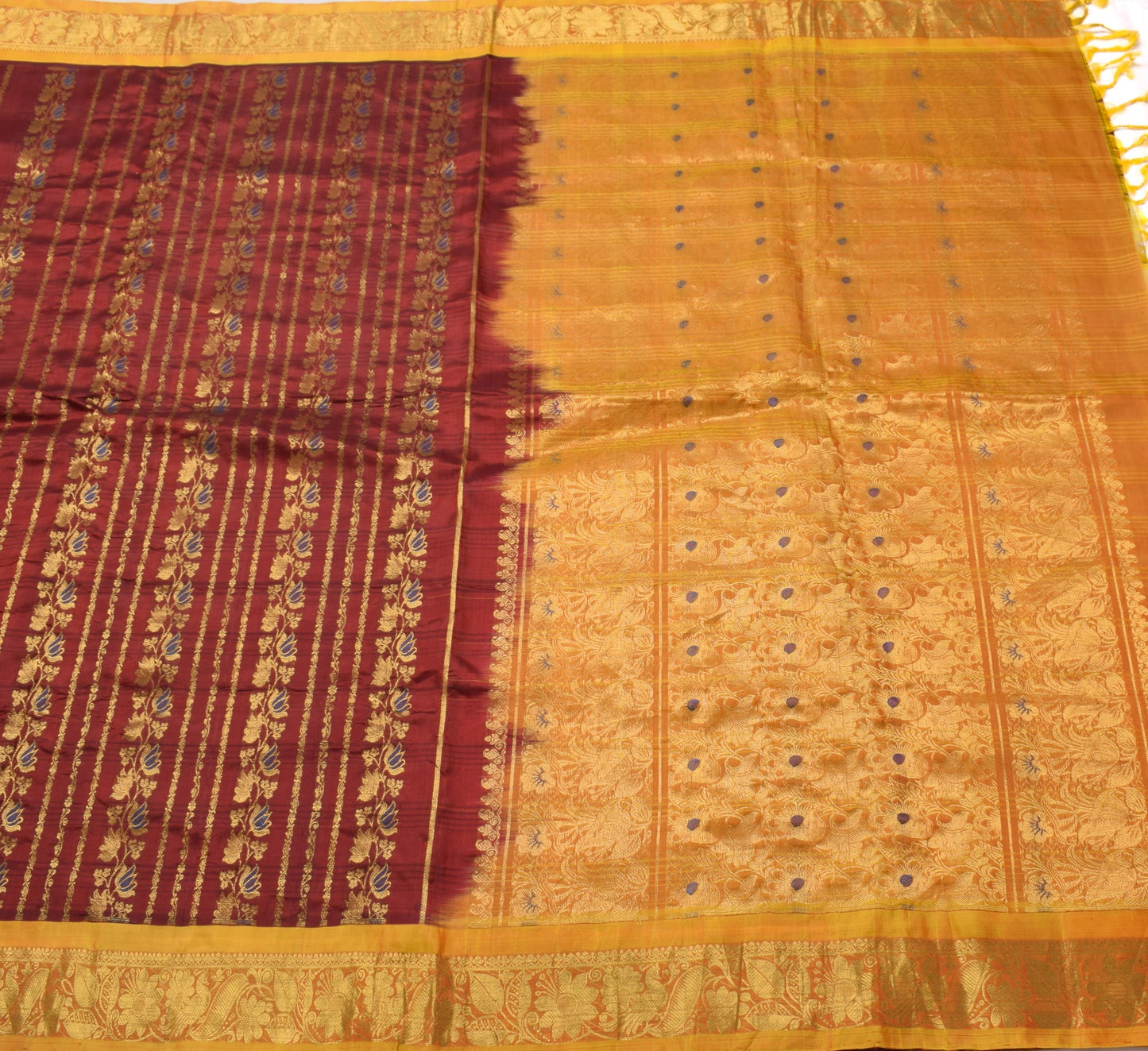 Sushila Vintage Maroon Kanjivaram Saree 100% Pure Silk Zari Brocade Sari Fabric