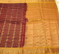 Sushila Vintage Maroon Kanjivaram Saree 100% Pure Silk Zari Brocade Sari Fabric