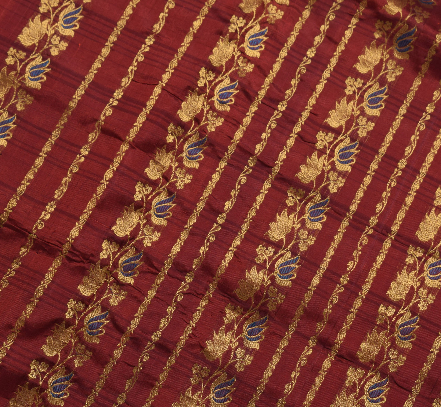 Sushila Vintage Maroon Kanjivaram Saree 100% Pure Silk Zari Brocade Sari Fabric