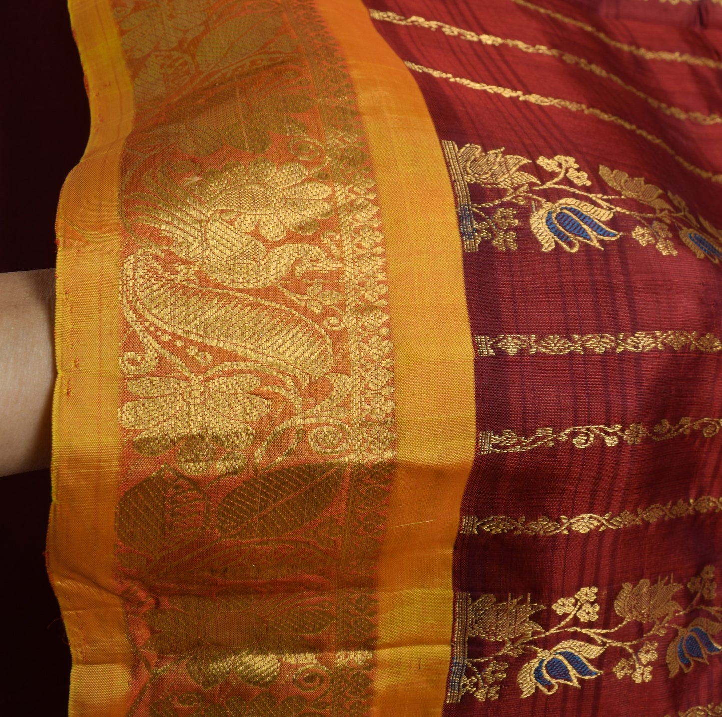 Sushila Vintage Maroon Kanjivaram Saree 100% Pure Silk Zari Brocade Sari Fabric