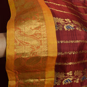 Sushila Vintage Maroon Kanjivaram Saree 100% Pure Silk Zari Brocade Sari Fabric