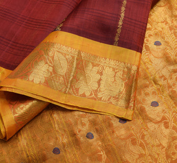 Sushila Vintage Maroon Kanjivaram Saree 100% Pure Silk Zari Brocade Sari Fabric