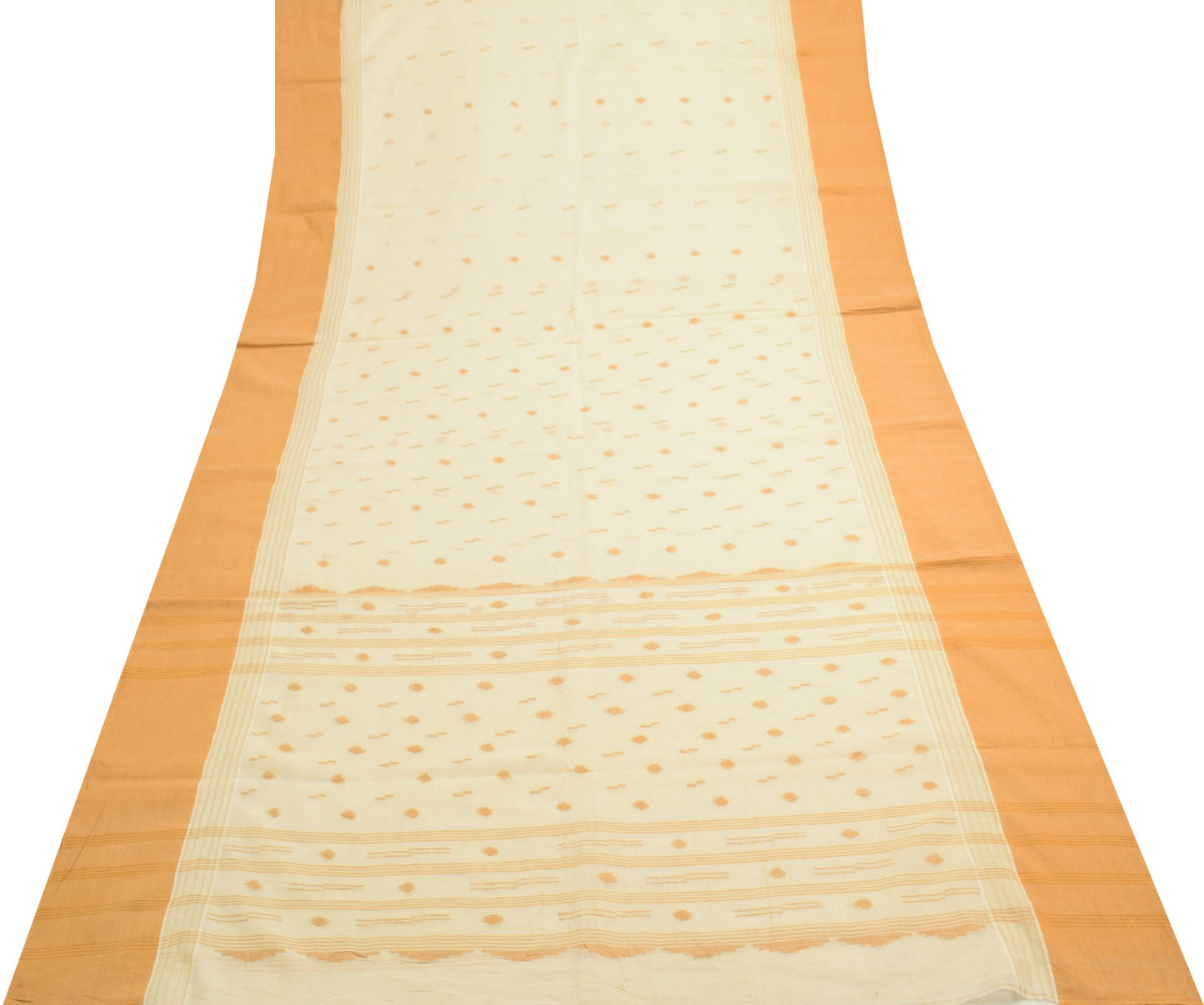 Sushila Vintage Cream Saree 100% Pure Cotton Bengal Tant Woven Soft Sari Fabric