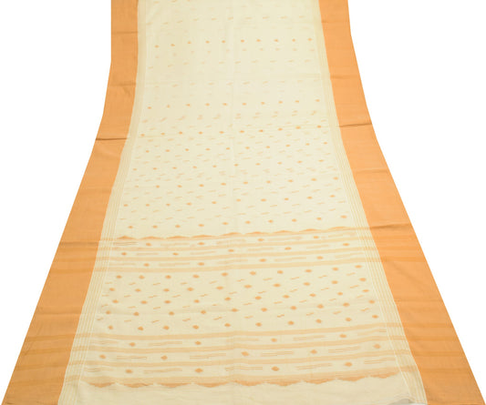 Sushila Vintage Cream Saree 100% Pure Cotton Bengal Tant Woven Soft Sari Fabric