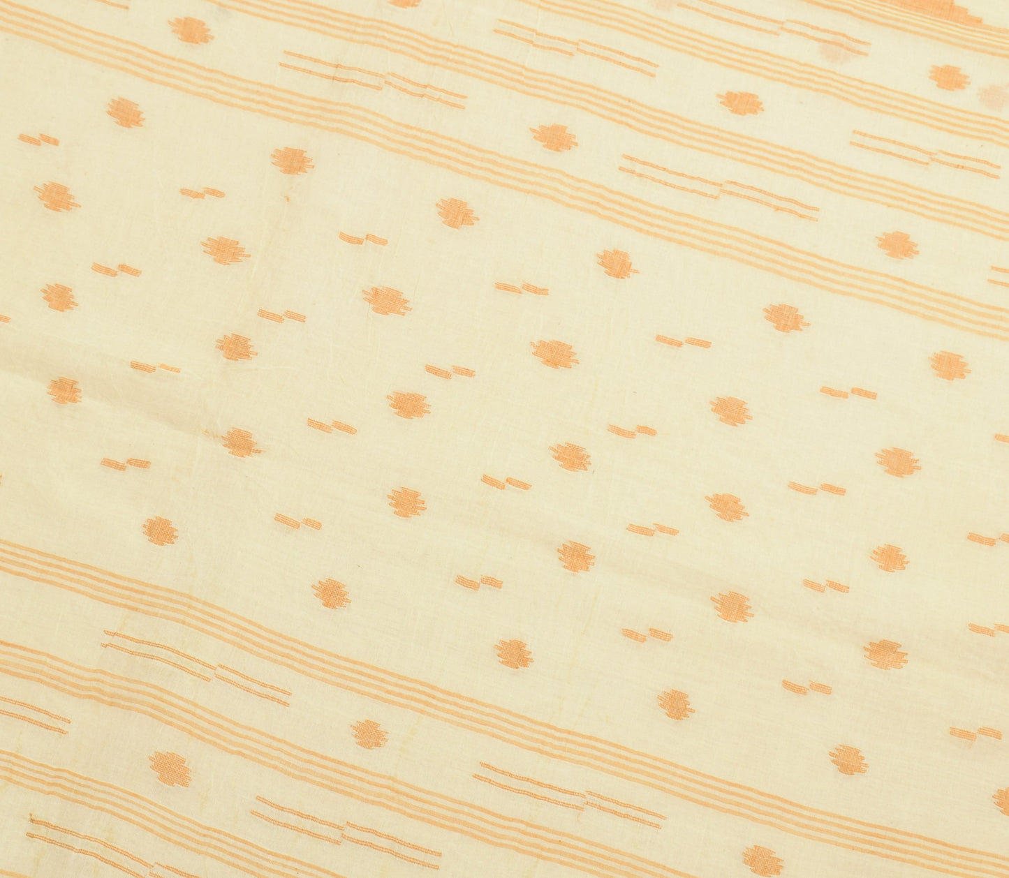 Sushila Vintage Cream Saree 100% Pure Cotton Bengal Tant Woven Soft Sari Fabric