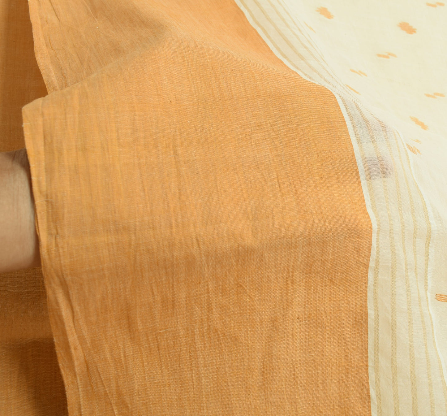 Sushila Vintage Cream Saree 100% Pure Cotton Bengal Tant Woven Soft Sari Fabric