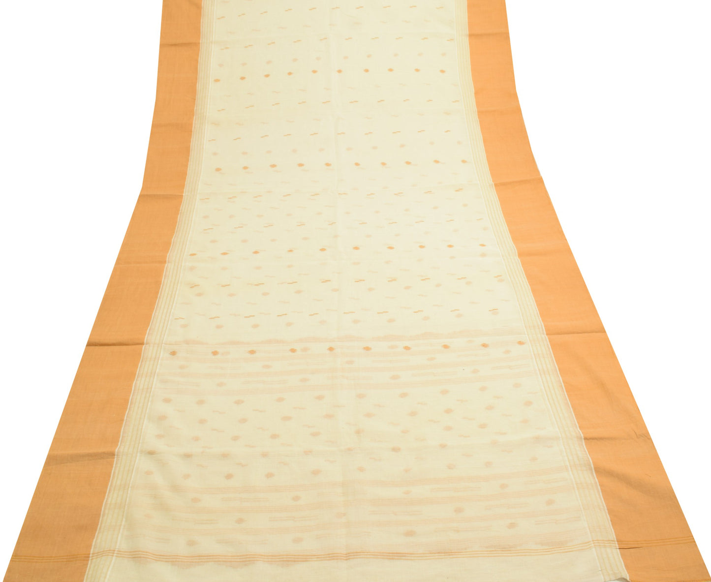 Sushila Vintage Cream Saree 100% Pure Cotton Bengal Tant Woven Soft Sari Fabric