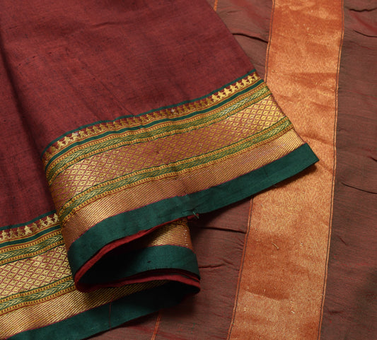 Sushila Vintage Maroon Ilkal Saree Woven Zari Brocade Pure Cotton Sari Fabric
