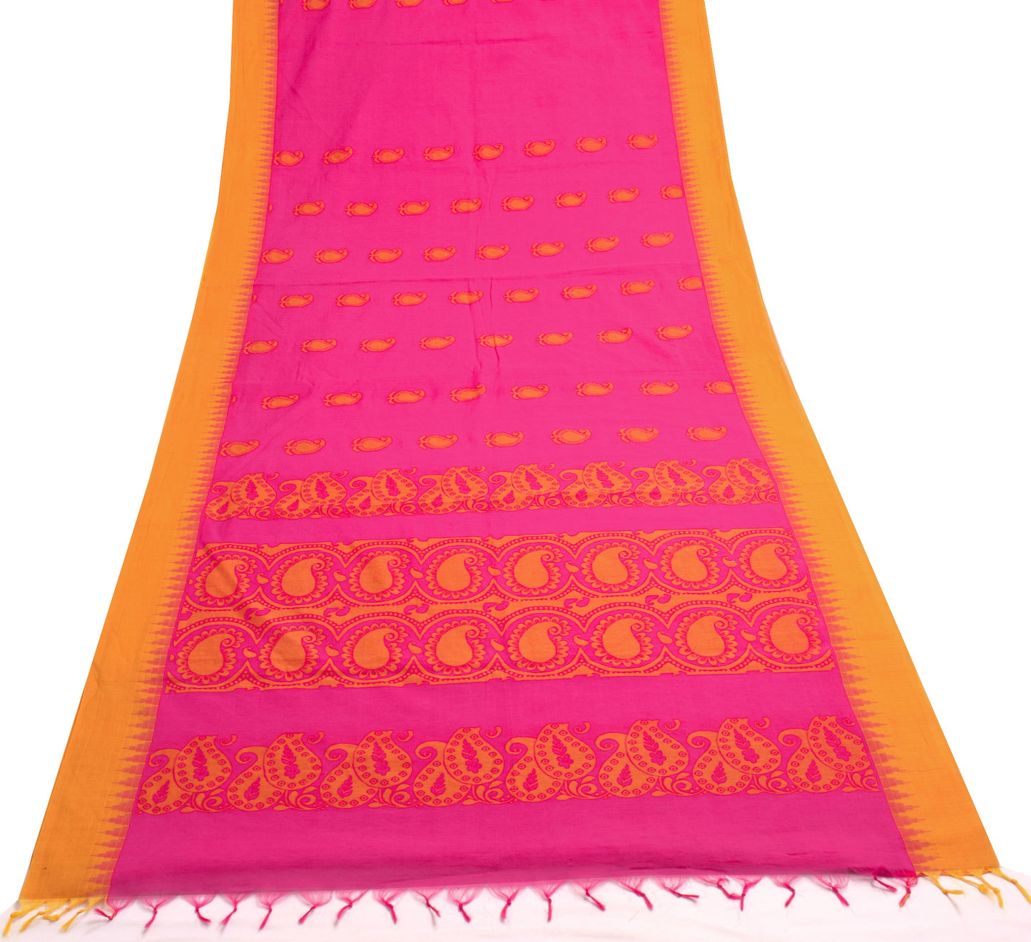Sushila Vintage Magenta Saree 100% Pure Cotton Paisley Woven Soft Sari Fabric