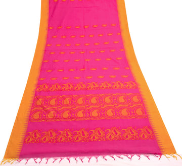Sushila Vintage Magenta Saree 100% Pure Cotton Paisley Woven Soft Sari Fabric