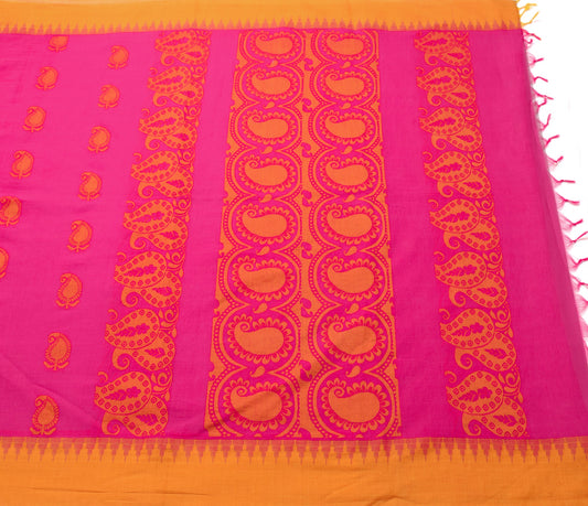 Sushila Vintage Magenta Saree 100% Pure Cotton Paisley Woven Soft Sari Fabric