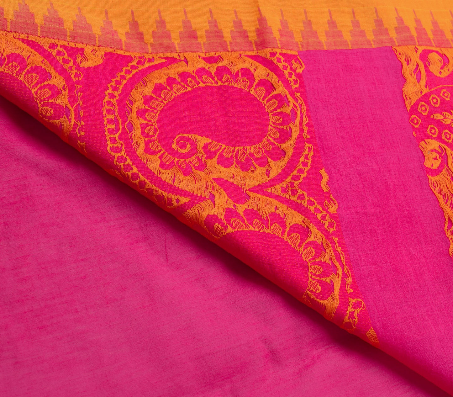 Sushila Vintage Magenta Saree 100% Pure Cotton Paisley Woven Soft Sari Fabric