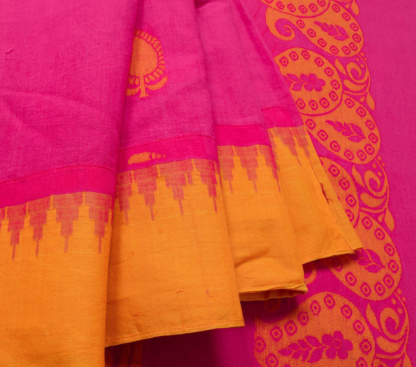 Sushila Vintage Magenta Saree 100% Pure Cotton Paisley Woven Soft Sari Fabric