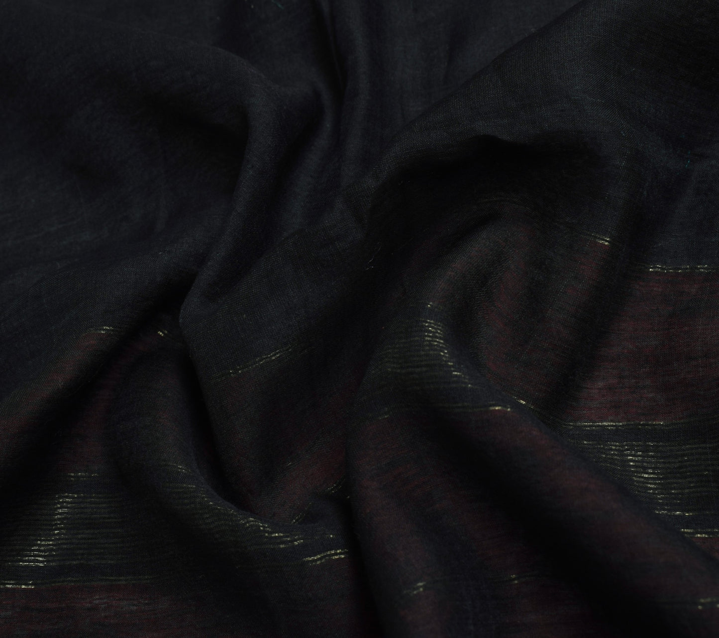 Sushila Vintage Black Saree 100% Pure Cotton Gold Zari Brocade Soft Sari Fabric