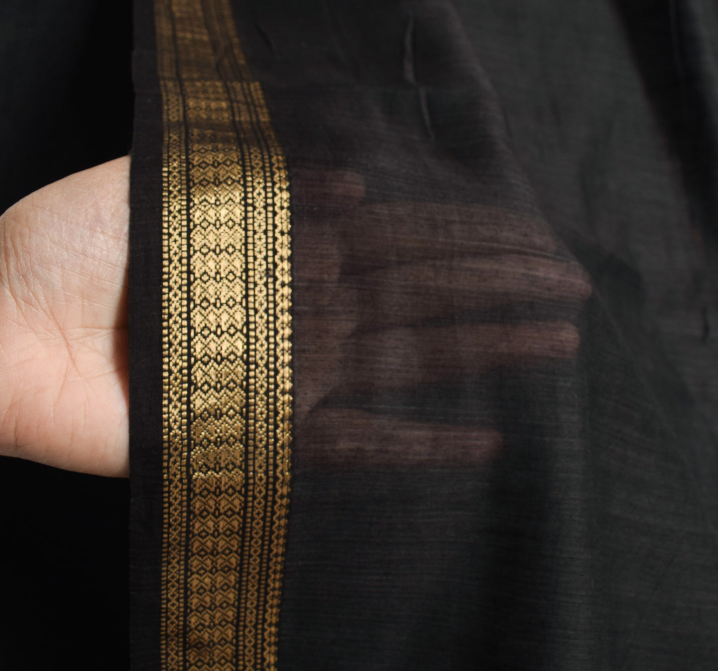 Sushila Vintage Black Saree 100% Pure Cotton Gold Zari Brocade Soft Sari Fabric