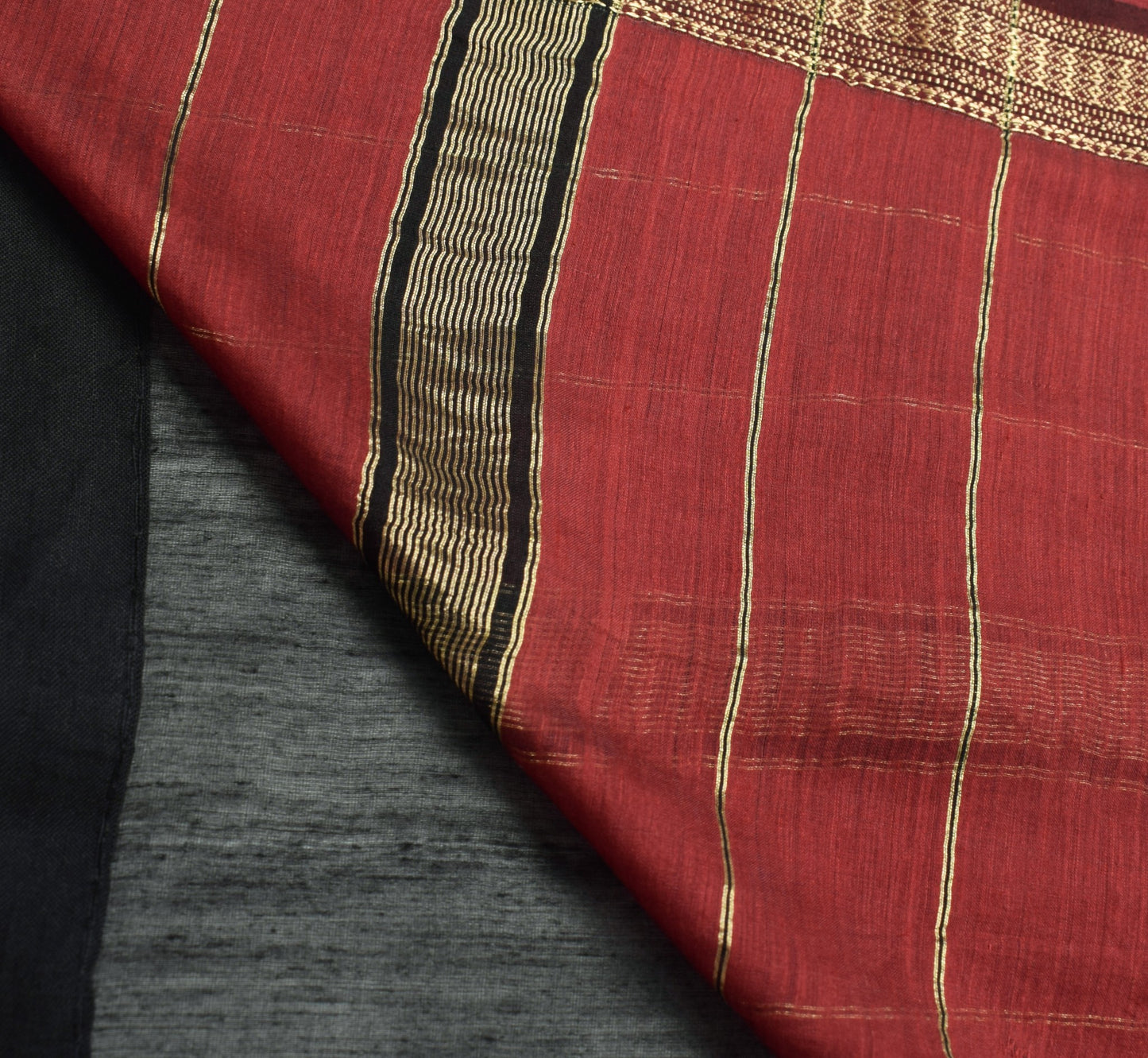 Sushila Vintage Black Saree 100% Pure Cotton Gold Zari Brocade Soft Sari Fabric
