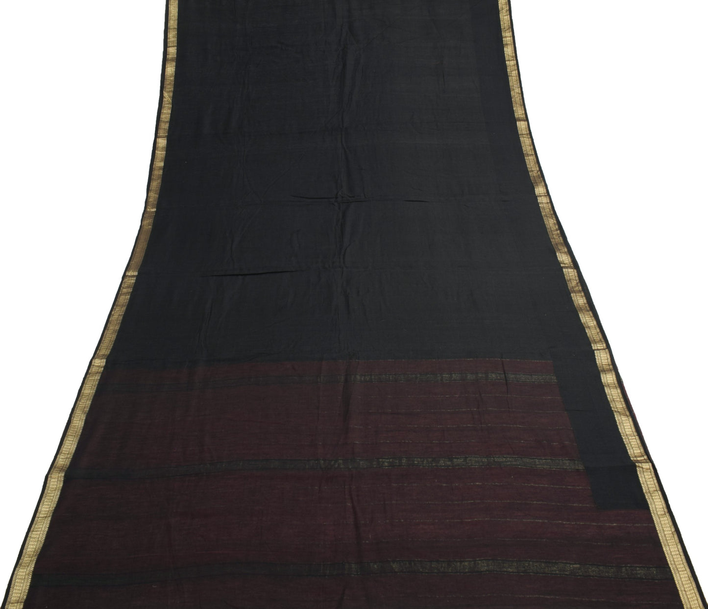 Sushila Vintage Black Saree 100% Pure Cotton Gold Zari Brocade Soft Sari Fabric