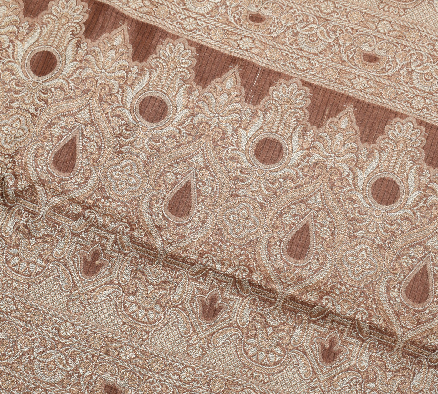Sushila Vintage Pure Tussar Silk Saree Woven & Embroidered Brown 5YD Sari Fabric