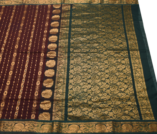 Sushila Vintage Maroon Saree100% Pure Cotton Woven Brocade/Banarasi Sari Fabric