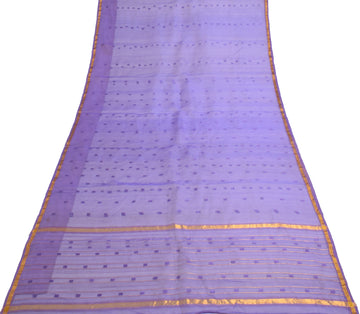 Sushila Vintage Dark Lavender Saree 100%Pure Silk Woven Indian Sari Craft Fabric