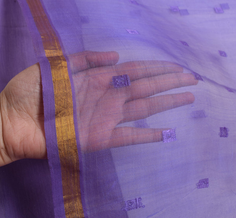 Sushila Vintage Dark Lavender Saree 100%Pure Silk Woven Indian Sari Craft Fabric
