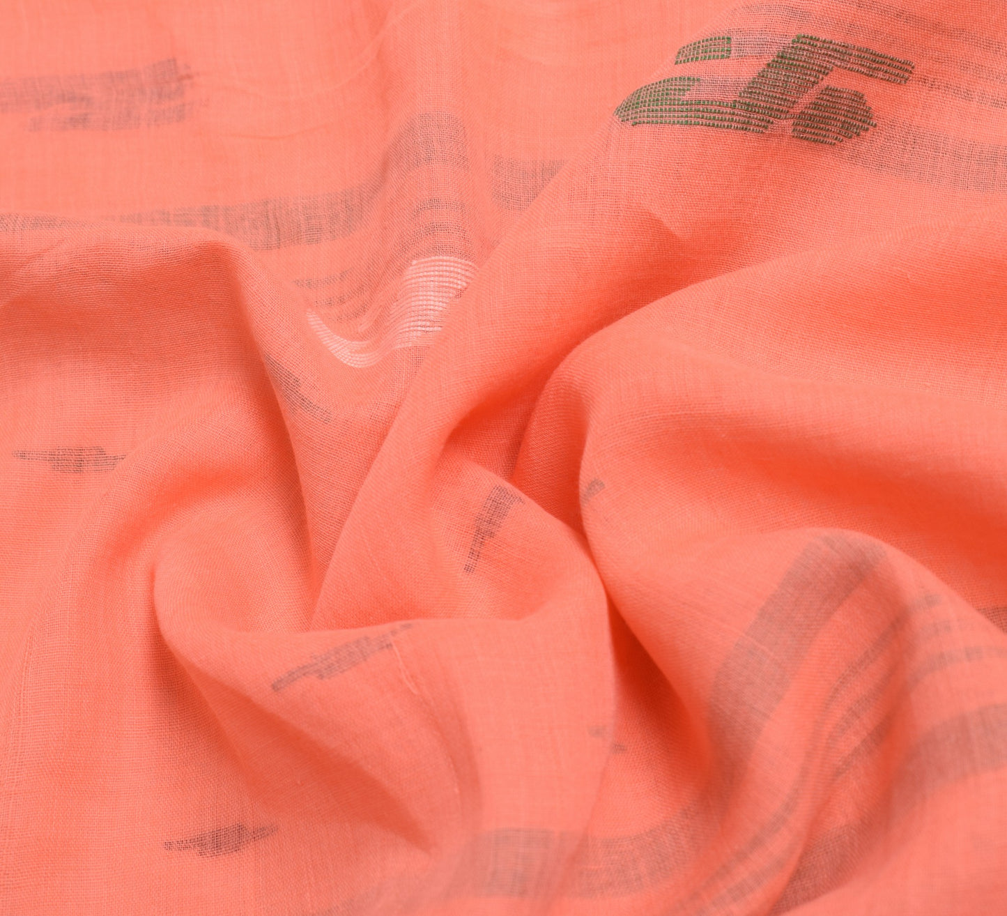 Sushila Vintage Salmon Bengal Saree 100% Pure Cotton Tant Woven Soft Sari Fabric